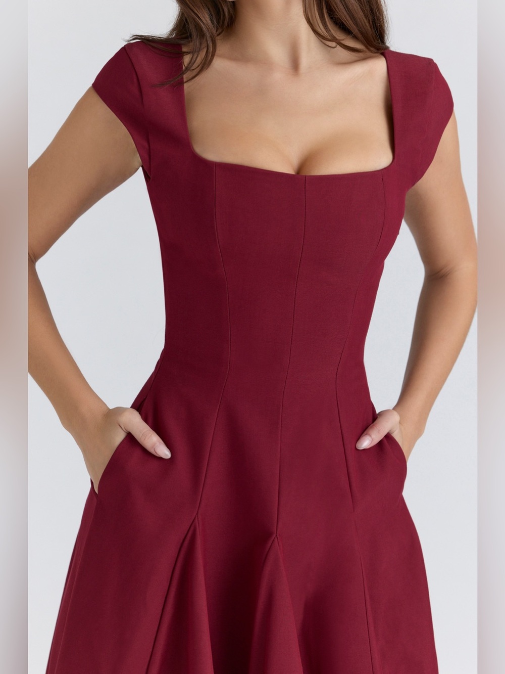House of CB Raisa Wine Lace Back Twill Midi Dress Size M NWOT - Picture 8 of 13